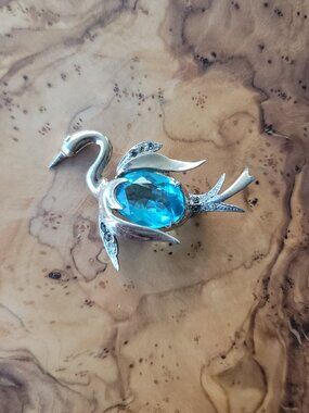 Retro Sterling, Rhinestone & Glass Swan Brooch